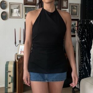 Black Halter Open Back Top
